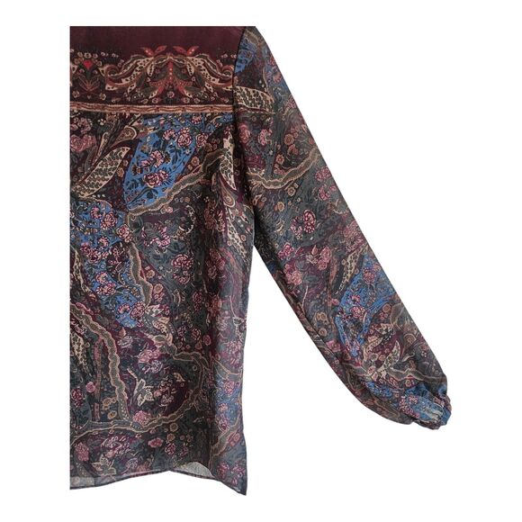 LAUREN RALPH LAUREN Women's M Blouse Boatneck Paisley Semi Sheer Long Sleeve 38" - Picture 4 of 6